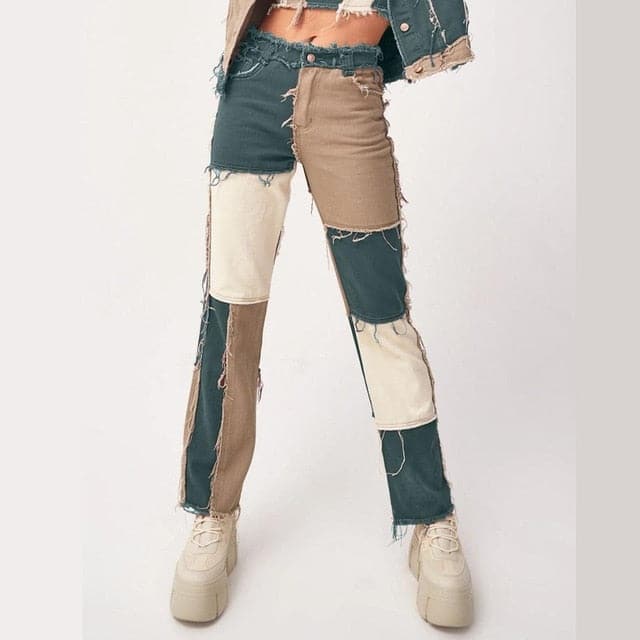 DressBetty - Women Striped Patchwork Jeans