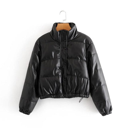 DressBetty - Thick Warm Short Black Pu Leather Coats