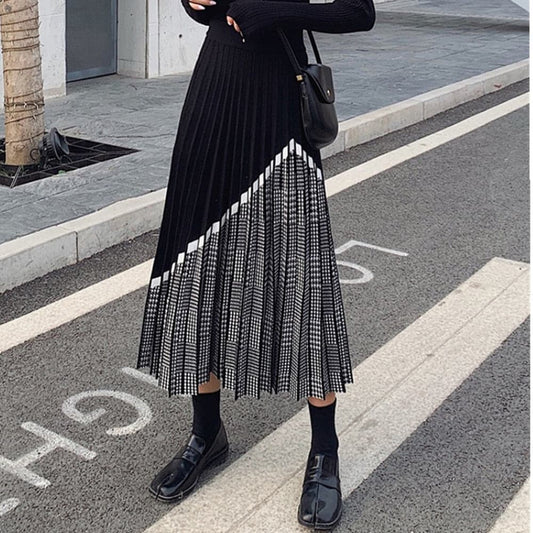 DressBetty - Women's Fashion High Waist Pleated Knitted Midi Skirt
