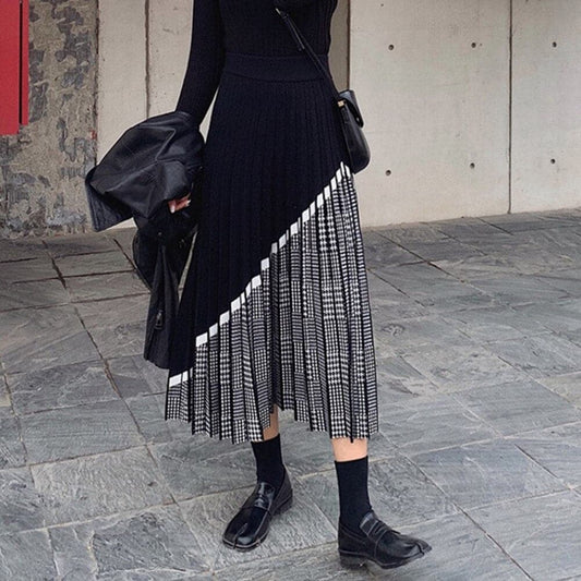 DressBetty - Women's Fashion High Waist Pleated Knitted Midi Skirt