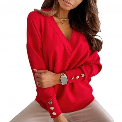 DressBetty - Women sweater Autumn Solid Color Deep V Neck Pocket Single-breasted Long Sleeve Pullover Knitted Cardigan Tops Oversized