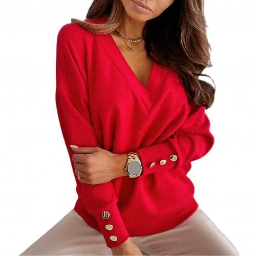 DressBetty - Women sweater Autumn Solid Color Deep V Neck Pocket Single-breasted Long Sleeve Pullover Knitted Cardigan Tops Oversized