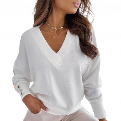 DressBetty - Women sweater Autumn Solid Color Deep V Neck Pocket Single-breasted Long Sleeve Pullover Knitted Cardigan Tops Oversized
