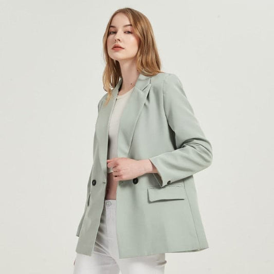DressBetty - women's blazer jacket casual solid color double-breasted pocket decorative coat