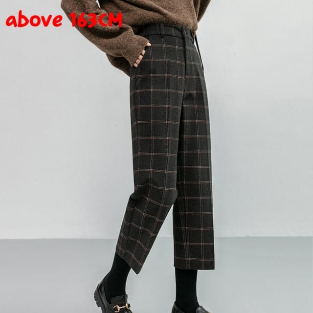 DressBetty - Woolen Plaid Autumn Winter Women's High Waist Formal Straight Pants Loose Ankle-Length Pants Female Boots Pants Plus Size