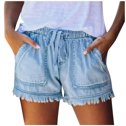 DressBetty - Blue Tassel Lace Up Mid Waist Wide Shorts Summer Bermuda Shorts