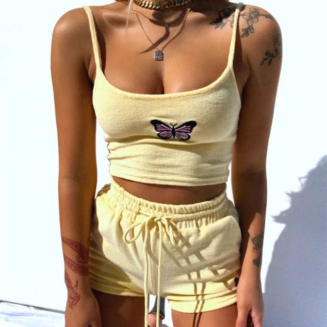 DressBetty - Women Butterfly Print Fashion Two Pieces Sets