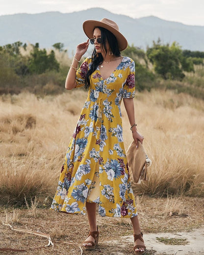 DressBetty - Beach Boho Print Sexy Maxi Split Dress
