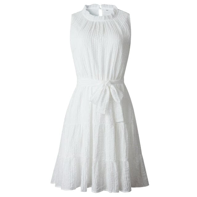DressBetty - Sleeveless Sweet Pleated Pure Color Sashes Dress