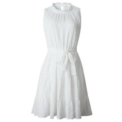 DressBetty - Sleeveless Sweet Pleated Pure Color Sashes Dress