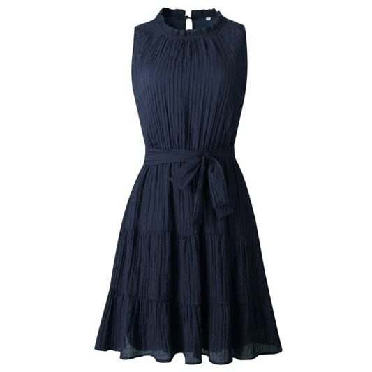 DressBetty - Sleeveless Sweet Pleated Pure Color Sashes Dress