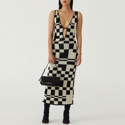 DressBetty - Sexy Backless Plaid Print Spaghetti Strap Hollow Out Vestidos Dresses