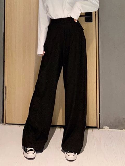 DressBetty - Retro Solid Color Wild Straight Wide Leg Pants