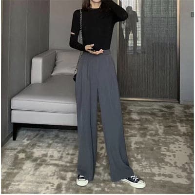 DressBetty - Retro Solid Color Wild Straight Wide Leg Pants