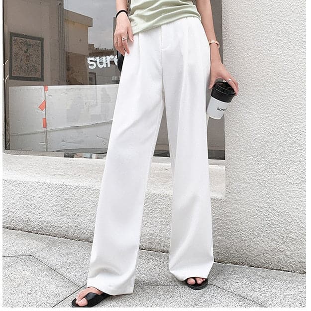 DressBetty - Retro Solid Color Wild Straight Wide Leg Pants