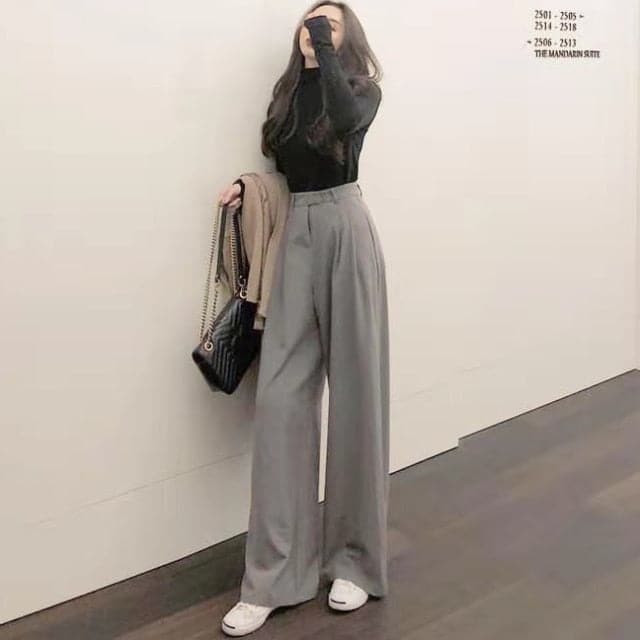 DressBetty - Retro Solid Color Wild Straight Wide Leg Pants