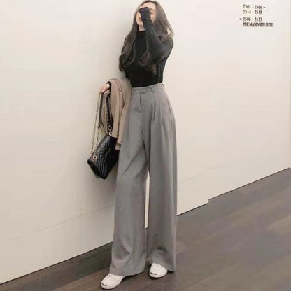 DressBetty - Retro Solid Color Wild Straight Wide Leg Pants