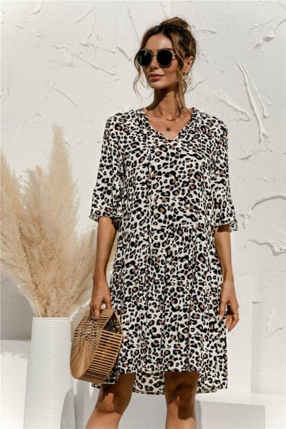 DressBetty - Floral Stitching V-neck Flared Sleeves Dress