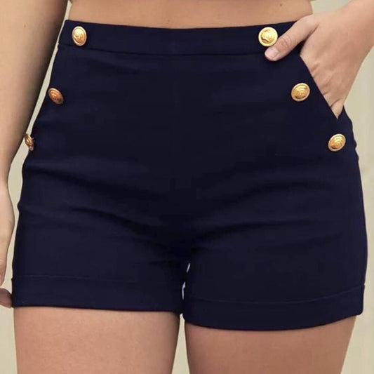 DressBetty - Plus Size Button Solid High waisted Elastic Shorts Pockets Bermuda Fashion High Quality Slim Shorts Women Drop Shipping