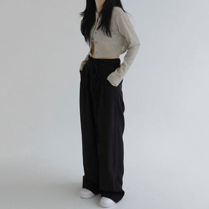 DressBetty - Women High Waist Wide Leg Long Suit Pants New Fashion Drawstring Loose Ladies Trousers Women Streetwear Casual Pantalones