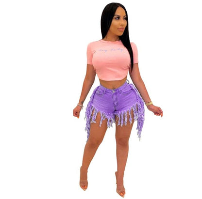 DressBetty - Sexy High Waist Fashion Tassel Denim Shorts