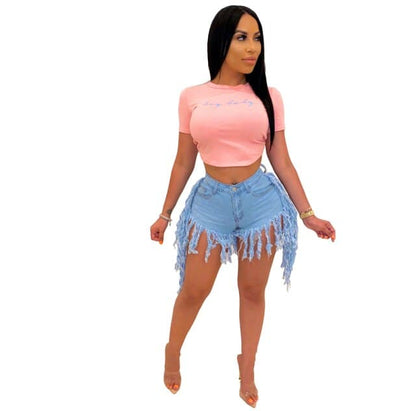 DressBetty - Sexy High Waist Fashion Tassel Denim Shorts