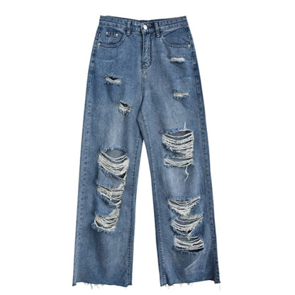 DressBetty - Women's High Waist Loose Straight Ripped Jeans