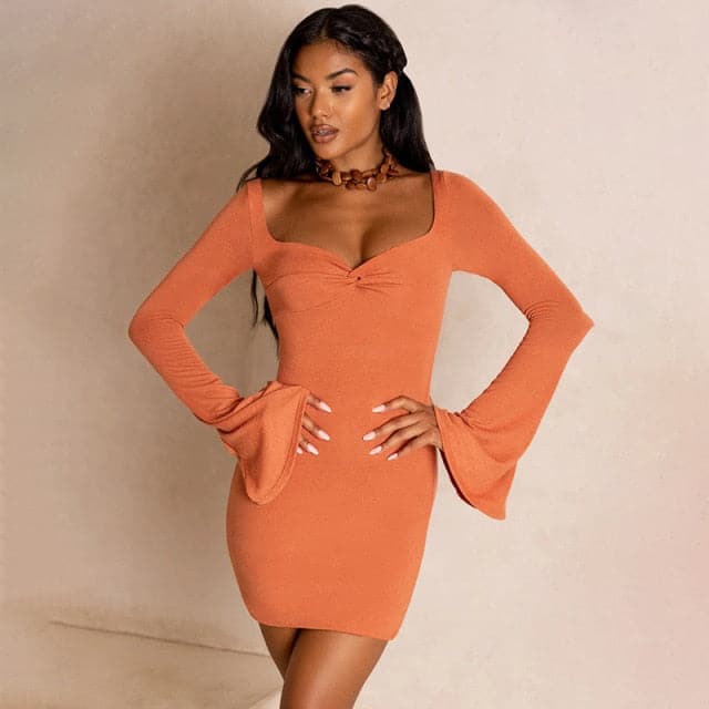 DressBetty - Flare Sleeve Bodycon  V Neck Bandage Dress