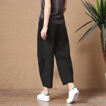 DressBetty - ShiMai Women's Cotton Linen Pants Elastic Waist Vintage Trousers Lady Loose Casual Pants S-2XL Retro Literary Cotton Trousers