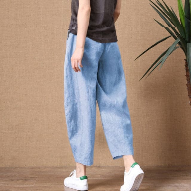 DressBetty - ShiMai Women's Cotton Linen Pants Elastic Waist Vintage Trousers Lady Loose Casual Pants S-2XL Retro Literary Cotton Trousers