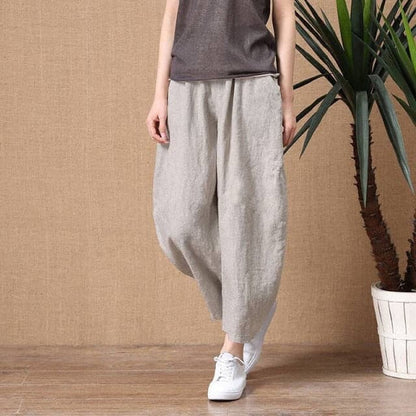 DressBetty - ShiMai Women's Cotton Linen Pants Elastic Waist Vintage Trousers Lady Loose Casual Pants S-2XL Retro Literary Cotton Trousers