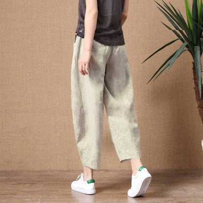 DressBetty - ShiMai Women's Cotton Linen Pants Elastic Waist Vintage Trousers Lady Loose Casual Pants S-2XL Retro Literary Cotton Trousers