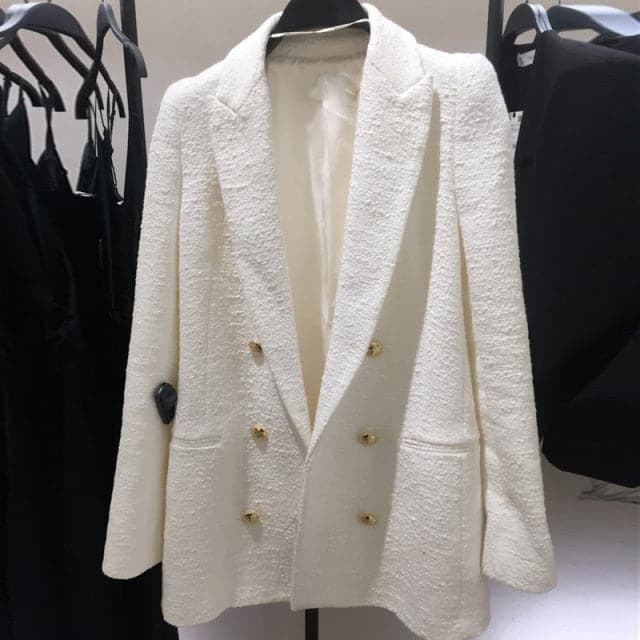 DressBetty - Women Vintage White Tweed Blazers Coat
