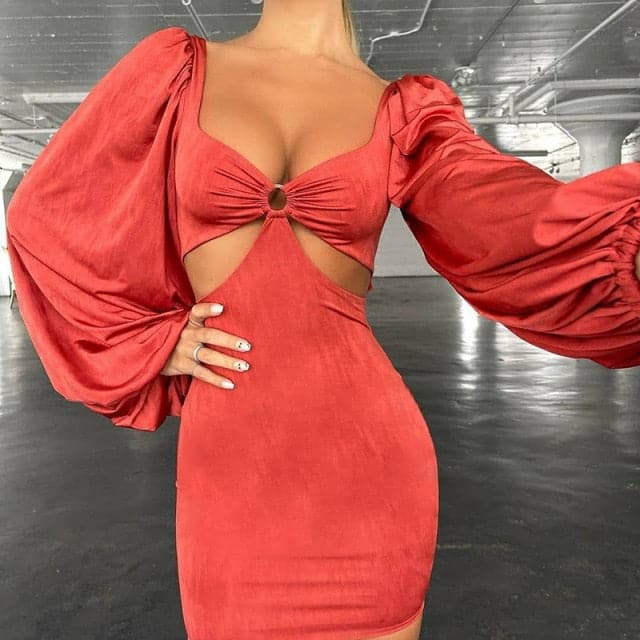 DressBetty - Flare Sleeve Bodycon  V Neck Bandage Dress