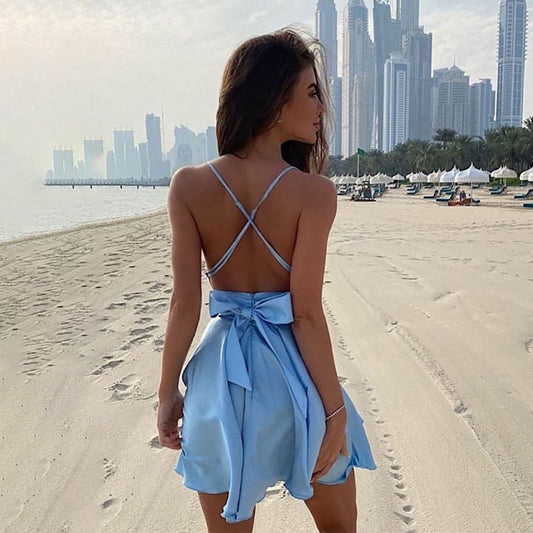 DressBetty - Summer Strap Satin Sexy Backless Mini Dress