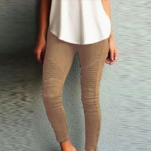 DressBetty - Women Fashion Solid Color Elastic Waistband Slim Skinny Pencil Pant Trouser Leggings Stacked Pants For Women Skinny Pencil Pant