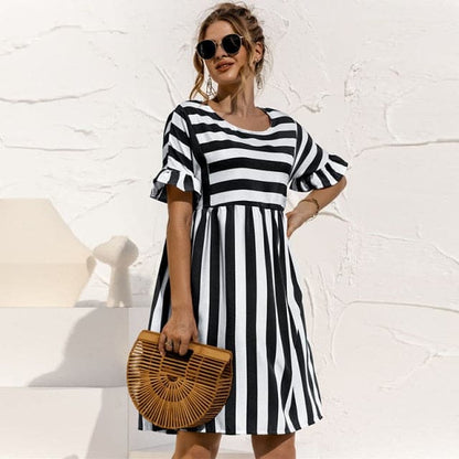 DressBetty - Cute Loose Striped Print Ruffles Sleeves Dresses