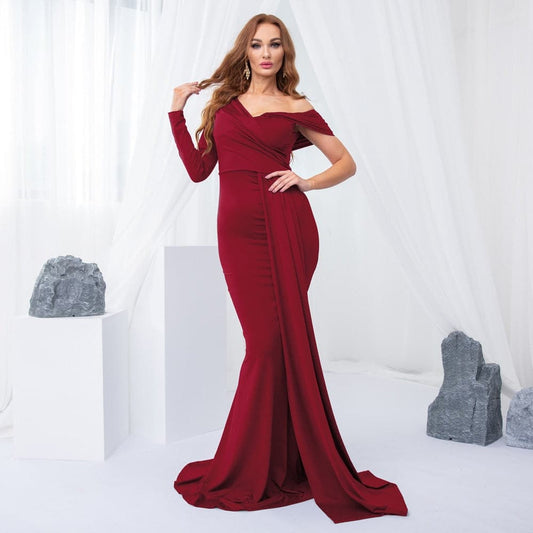 DressBetty - White One Sleeve Off Shoulder Party Dress