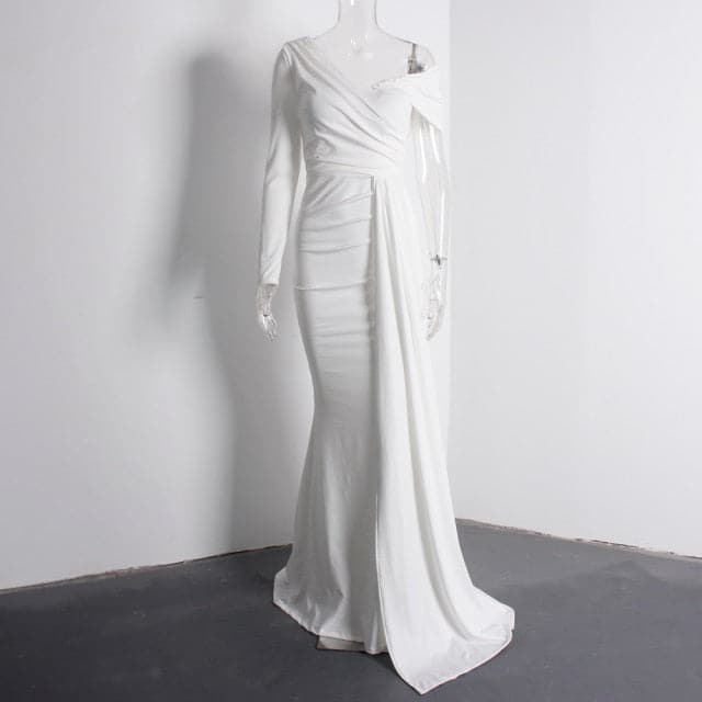 DressBetty - White One Sleeve Off Shoulder Party Dress