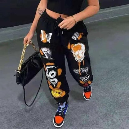 DressBetty - Woman Sweatpants Trousers Harajuku Jogger Cartoon Skull Print Streetwear Urban Sweat Vintage Pants