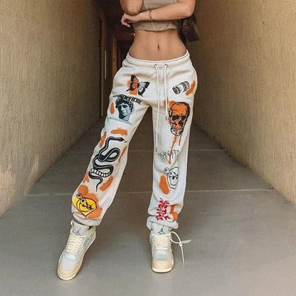 DressBetty - Woman Sweatpants Trousers Harajuku Jogger Cartoon Skull Print Streetwear Urban Sweat Vintage Pants