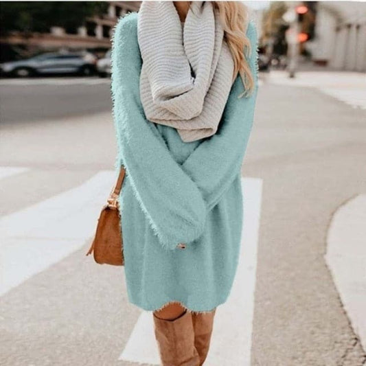 DressBetty - Long Sleeve Casual Fluffy Sweater Dress
