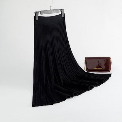 DressBetty - Elegant Solid  Rib Knitted Large Swing Maxi Long Skirts