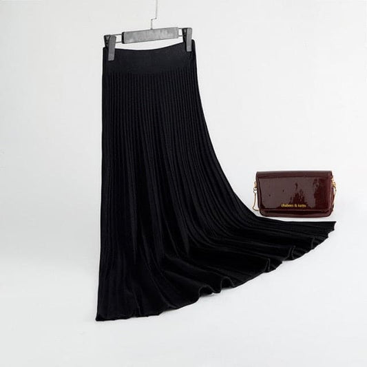 DressBetty - Elegant Solid  Rib Knitted Large Swing Maxi Long Skirts