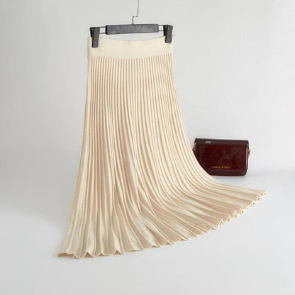 DressBetty - Elegant Solid  Rib Knitted Large Swing Maxi Long Skirts