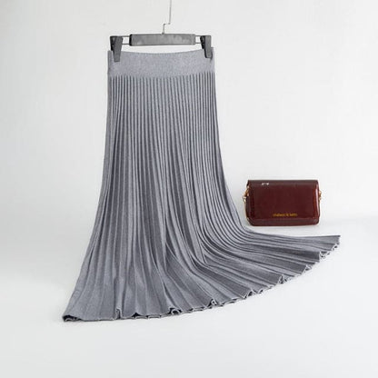 DressBetty - Elegant Solid  Rib Knitted Large Swing Maxi Long Skirts