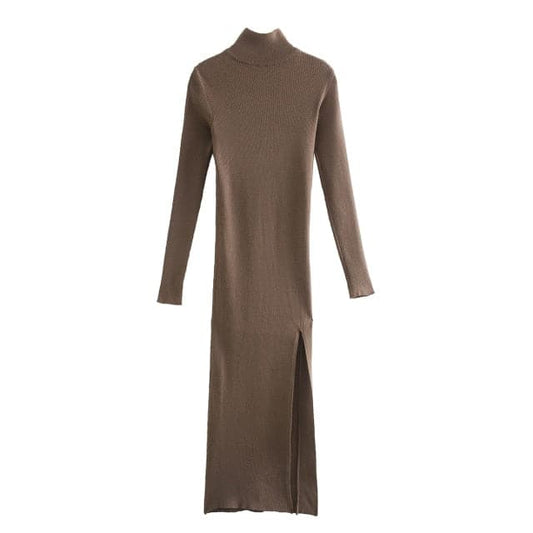 DressBetty - Women Long Sleeves High-Neck Elastic Midi Dress