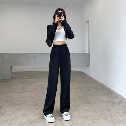 DressBetty - Women High Waist Floor-Length Suits Pants Autumn Winter White Loose Wide Leg Pants Female Office Ladies Straight Long Trousers