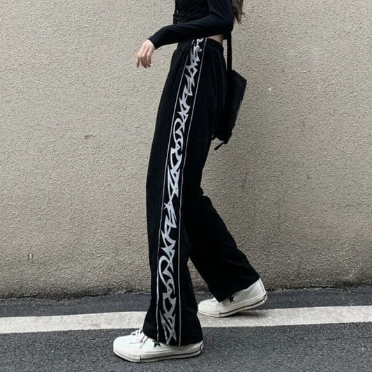 DressBetty - Tie-dyed High-waist Casual Pants for Female Students Loose Fried Street  Slim Straight Wide-leg  Tide Sports