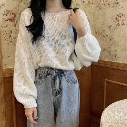 DressBetty - Knitted Sweaters Woman Colorblock Pull Femme Long Sleeve Crop Top Sweater Women Winter Clothes Korean Fashion